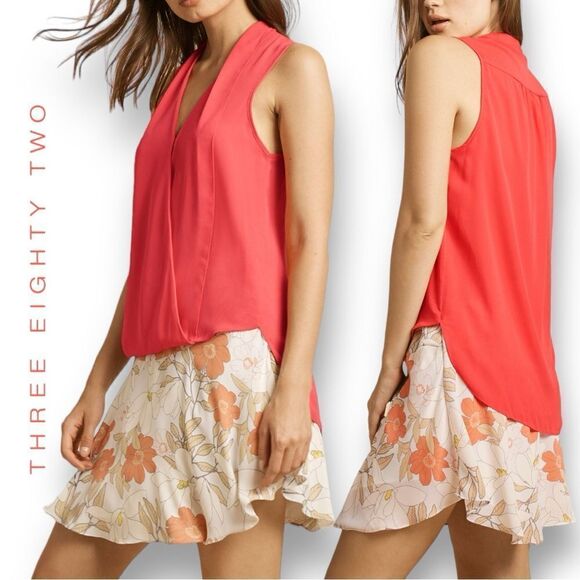 THREE EIGHTY TWO Women’s Monroe Surplice Top in the Size Large in Watermelon - Picture 1 of 6